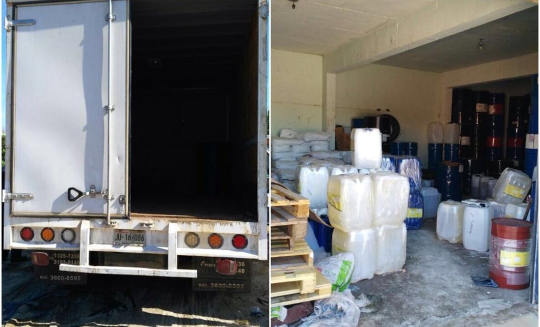 En las bodegas fueron decomisados más de 47 mil 780 litros de diversas sustancias químicas y vehículos. /Especial