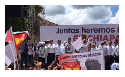 La Tigresa acompaña a AMLO en mitin en Chiapas