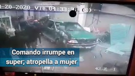 Comando irrumpe con camioneta para robar super en Tecámac