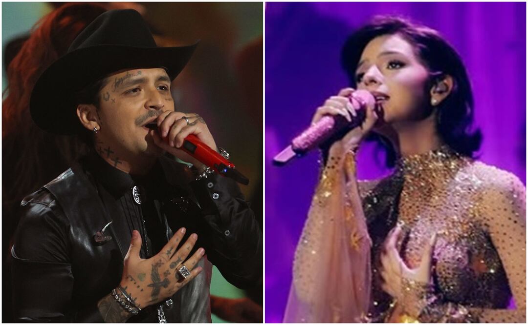Christian Nodal acompaña a su esposa Ángela Aguilar en concierto de su gira "Libre Corazón". 
FOTO: AFP/Instagram machinrecords_