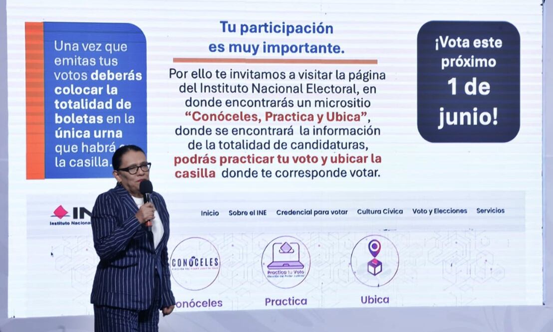 Rosa Icela Rodríguez en la mañanera de Sheinbaum, el viernes 11 de abril de 2025. Foto: Fernanda Rojas/EL UNIVERSAL