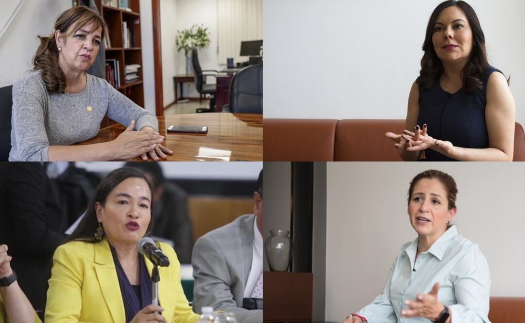 Las diputadas Lorena Villavicencio de Morena, Laura Angélica Rojas del PAN, Verónica Juárez del PRD y Martha Tagle de MC (ARCHIVO. EL UNIVERSAL y Tomada de Twitter @juarezvero)