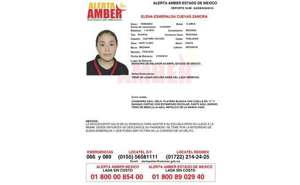 Activan Alerta Amber por desaparición de una menor en Edomex