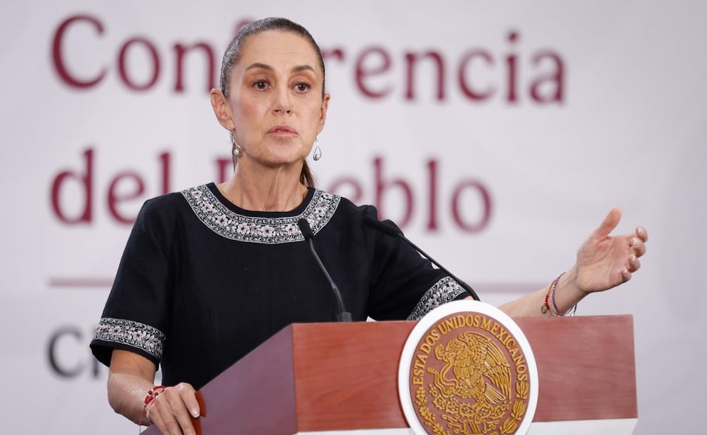 La presidenta Claudia Sheinbaum durante la “Mañanera del Pueblo” en Palacio Nacional este 7 de mayo de 2026. Foto: Diego Simón Sánchez/ EL UNIVERSAL