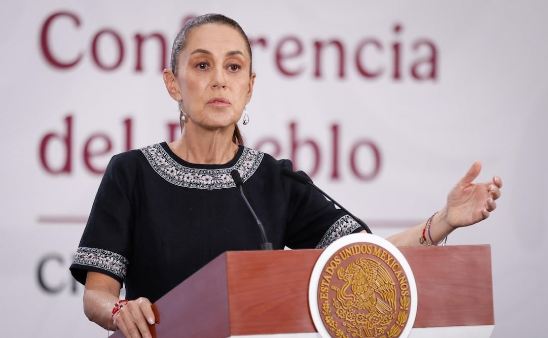 La presidenta Claudia Sheinbaum durante la “Mañanera del Pueblo” en Palacio Nacional este 7 de mayo de 2026. Foto: Diego Simón Sánchez/ EL UNIVERSAL