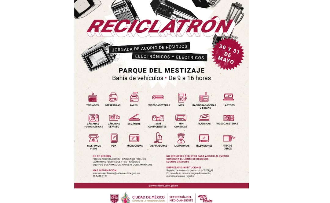 El Reciclatrón se llevará a cabo los próximos 30 y 31 de mayo, en la Bahía de Vehículos del Parque del Mestizaje de la CDMX (28/05/2025). Foto: Especial
