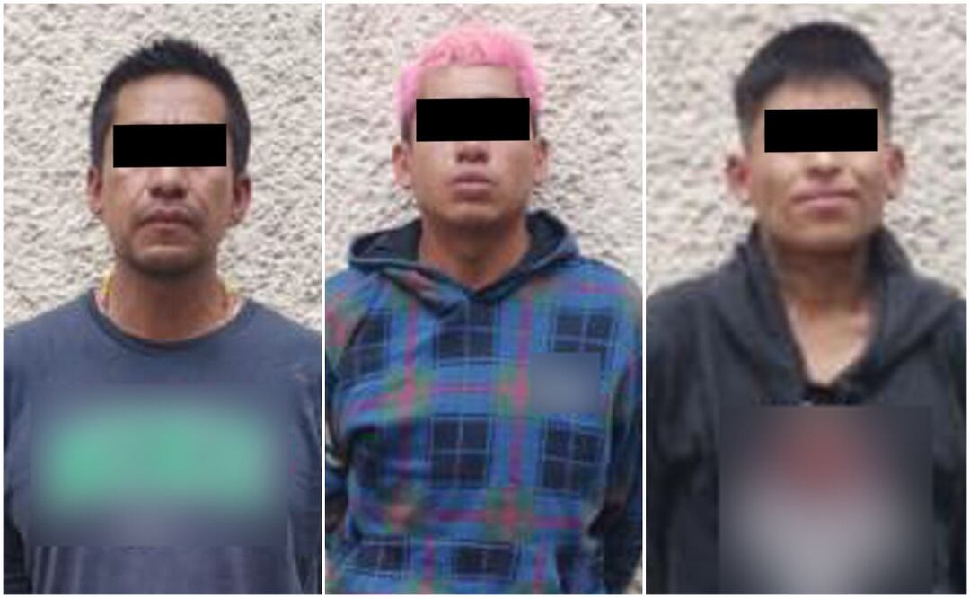 Los detenidos fueron identificados como César Erwin Cabello Montiel de 22 años, Marlon Alejandro Mendoza Martínez de 26 años y Javier Domínguez Delgado de 40 años. Foto: Especial