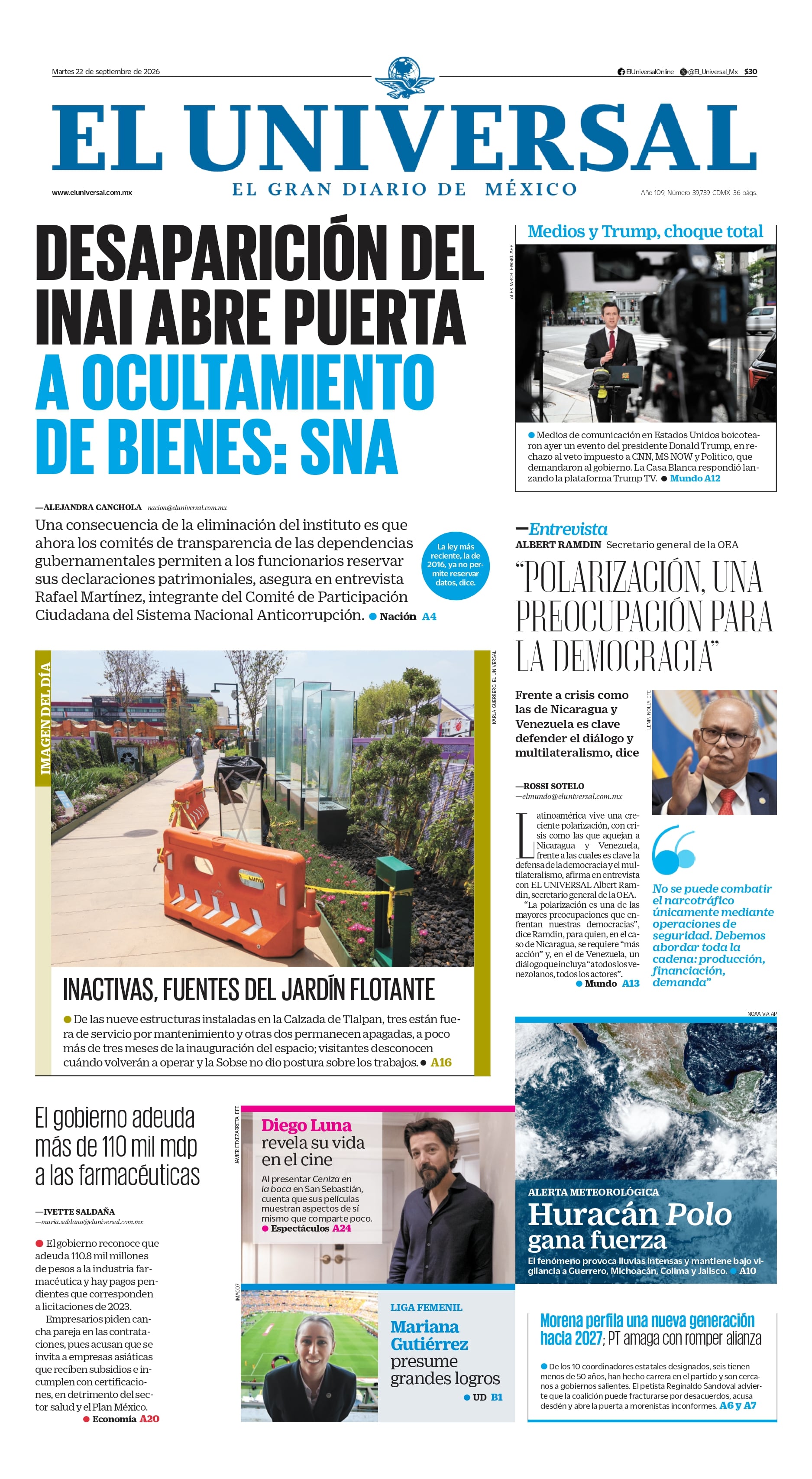 Portada impresa del 22 de septiembre de 2026