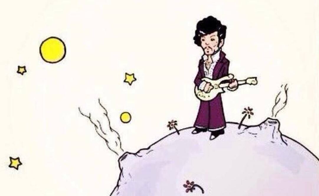 En la imagen subida a Facebook, se ve a una caricatura del cantante Prince posando como "El Principito" en su pequeño planeta. FOTO: Facebook/Le Petit Prince Officiel.
