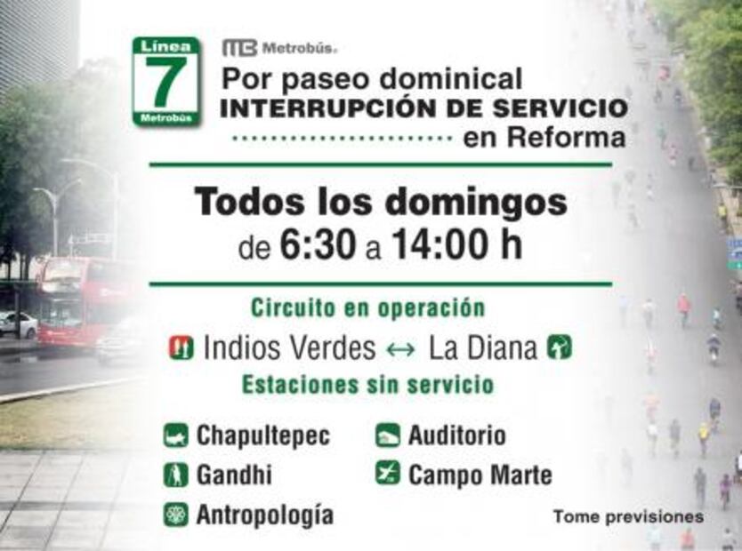 Sin servicio, 5 estaciones de L7  por paseo ciclista dominical