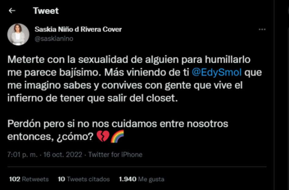 La tajante frase de Saskia Niño de Rivera a Edy Smol por polémica con Chumel Torres