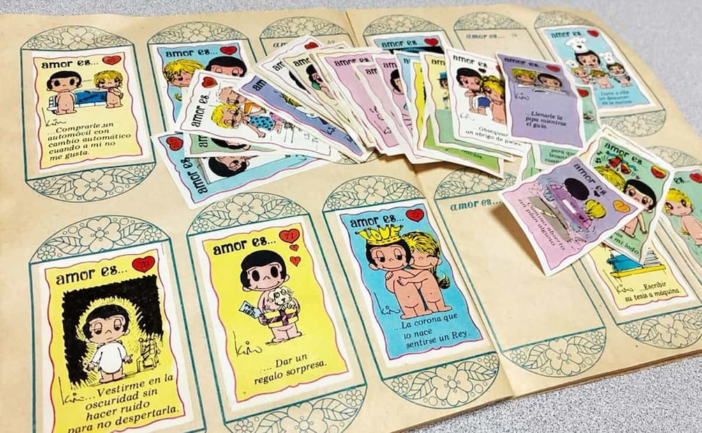Mensajes como “Amor Es… compartir las tareas del hogar”, “Amor Es… sentirnos jóvenes otra vez” o “Amor Es… comprarle un regalo sorpresa” formaron parte de la edición con 288 estampas. Foto: Germán Espinosa/EL UNIVERSAL/Material MiniKim.