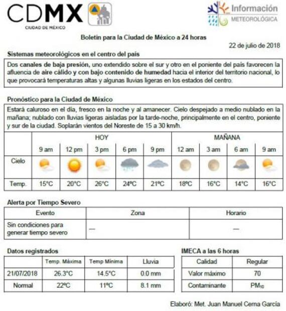Pronostican domingo lluvioso en CDMX y Edomex