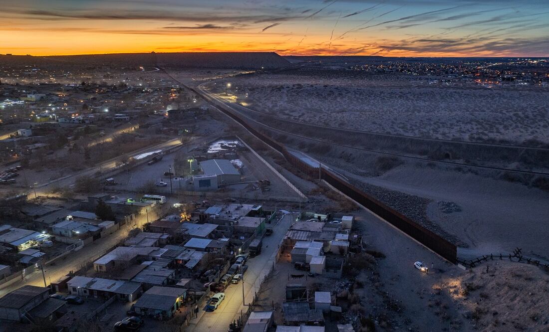 Imagen tomada con un dron el 3 de febrero de 2025 de una parte del muro fronterizo entre México y Estados Unidos, en Ciudad Juárez. Foto: Xinhua