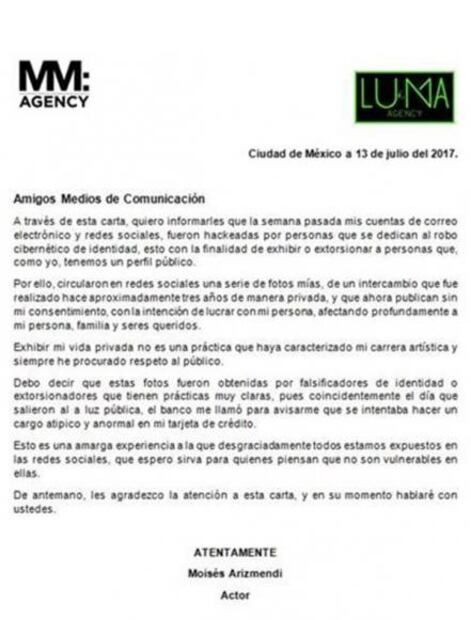 Robaron fotos íntimas al actor Moisés Arizmendi