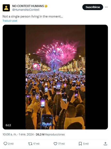 Publicación de "X" de Año Nuevo en París. / Foto: Captura de pantalla.