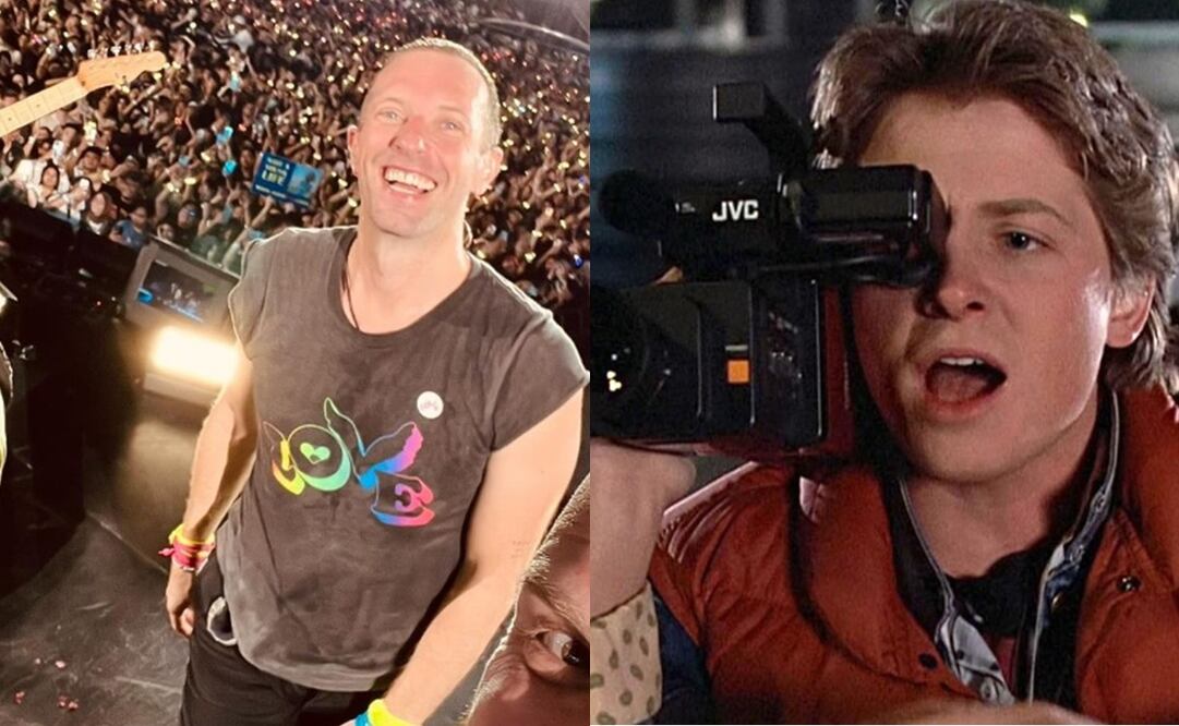 Coldplay y Michael J.Fox juntos en el escenario del Glastonbury. Fotos: instagram oficial/IMDb.
