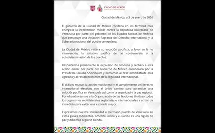 Gobierno de CDMX condena intervención militar de EU en Venezuela; la califica como una violación flagrante a la soberanía del pueblo venezolano