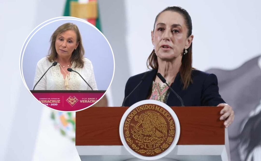 Claudia Sheinbaum, presidenta de México, durante la mañanera del  29 de septiembre del 2025. Rocío Nahle, gobernadora de Veracruz. Fotos: Fernanda Rojas / EL UNIVERSAL y Especial