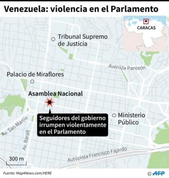 Chavistas irrumpen de forma violenta en Parlamento; hay 3 diputados heridos