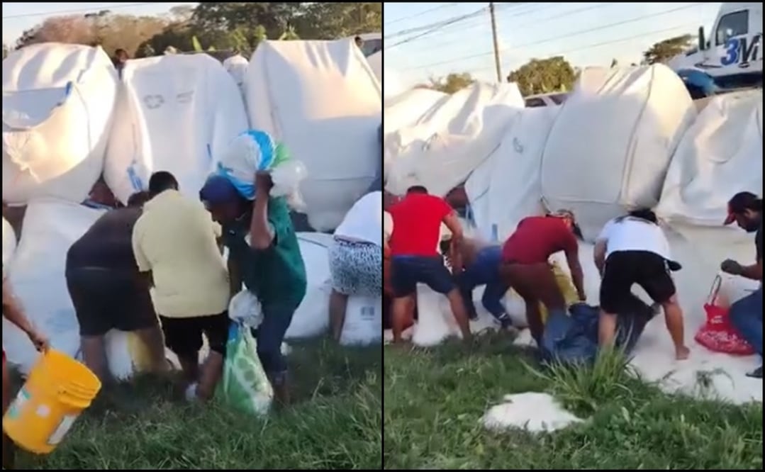 Decenas de pobladores de la zona y automovilistas que transitaban por el lugar detuvieron su marcha para apoderarse del producto. Foto: captura de pantalla
