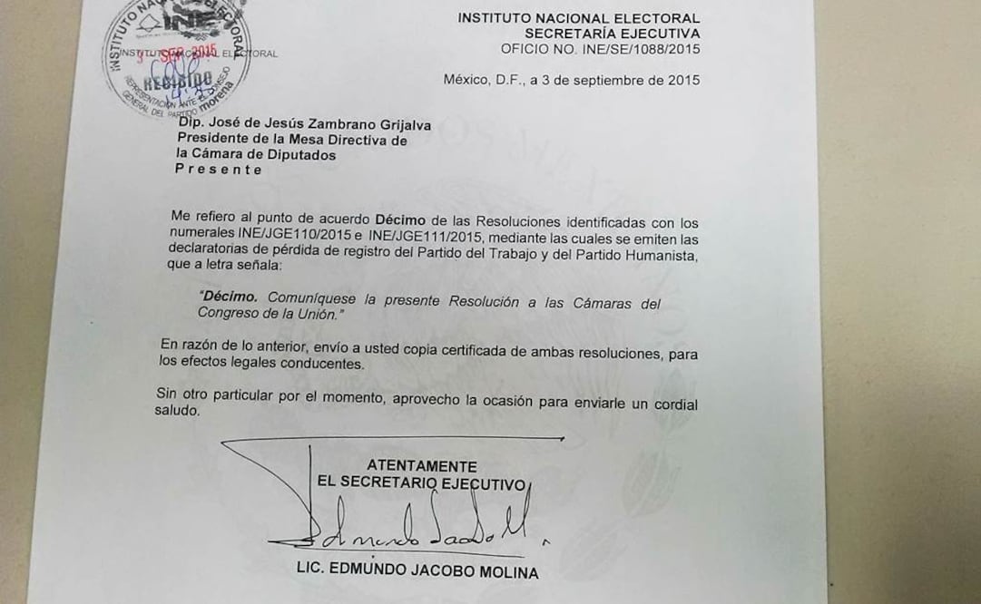 El documento fue enviado a Jesús Zambrano, presidente de la Mesa Directiva de San Lázaro./Carina García - EL UNIVERSAL