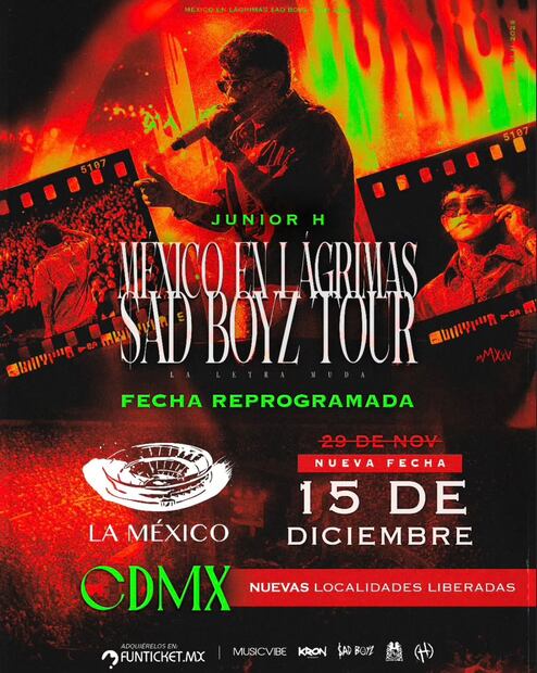 Junior H se presentará ahora el 15 de diciembre en la Plaza de Toros CDMX, debido a encuentro de futbol. Foto: Funticket