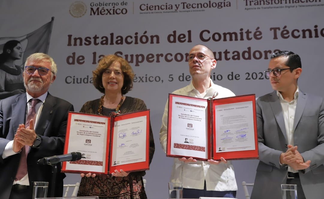La titular de la Secihti, Rosaura Ruiz Gutiérrez, y el secretario de la ATDT, José Merino, encabezaron la instalación del Comité Técnico de la Supercomputadora Coatlicue. Foto: Gobierno de México
