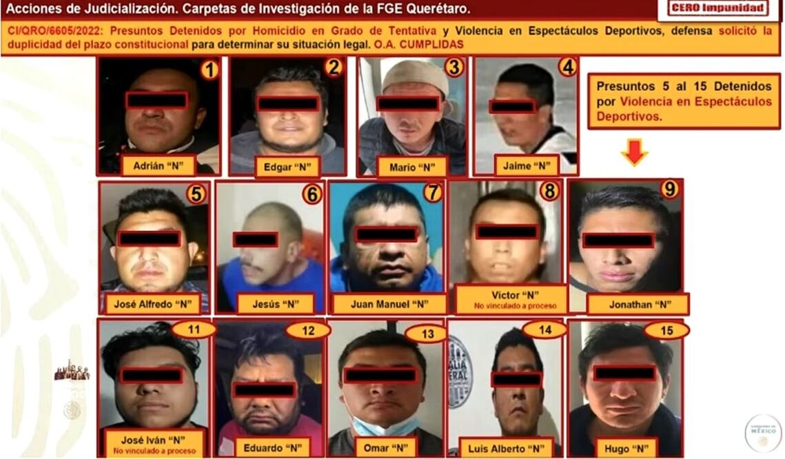 "Hay al momento 25 detenidos, de los cuales cuatro de ellos son por tentativa de homicidio, otros, la mayoría por violencia en espectáculos públicos y otros más por apología del delito”. Foto: especial