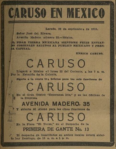 Hace 100 años México enloqueció con la llegada de Enrico Caruso, tenor italiano