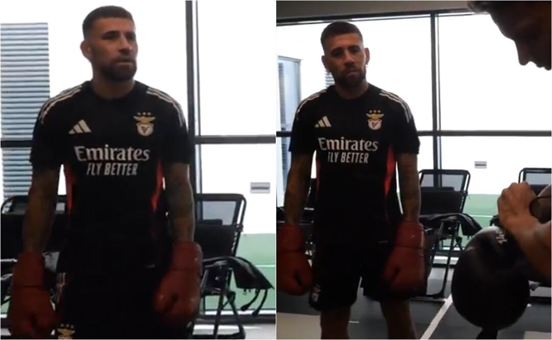 Así recibió Nicolás Otamendi al colombiano Richard Ríos. FOTO: Capturas de video