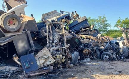 FGR destruye 32 vehículos "monstruo" en Tamaulipas; fueron utilizados por grupos delictivos