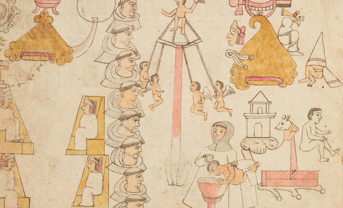 Fragmento del Códice Azcatitlán en el que se representó a los 12 frailes franciscanos que llegaron a la Nueva España en 1524.CORTESÍA DE LA BIBLIOTECA DIGITAL MUNDIAL