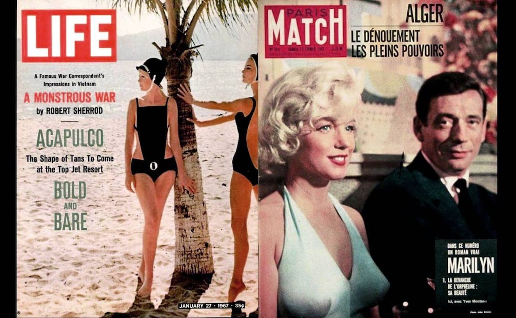 Las portadas de las revistas "LIFE" y "Paris Match" muchas veces retrataban escenas de que por lo regular sólo a la jet set le tocaba vivir. Pinterest.