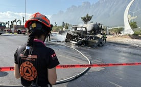 Choque e incendio deja una mujer sin vida en García, Nuevo León; un joven de 16 años resultó lesionado