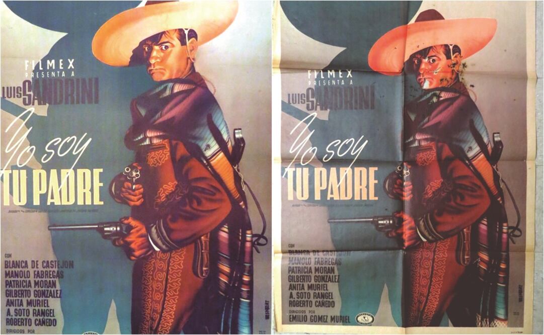 Restauración. Los carteles son colocados en un lino textil y retocados