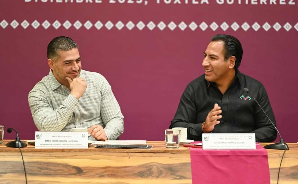 Omar García Harfuch, titular de la SSPC, se reunió con el gobernador de Chiapas, Eduardo Ramírez Aguilar. Foto: Especial