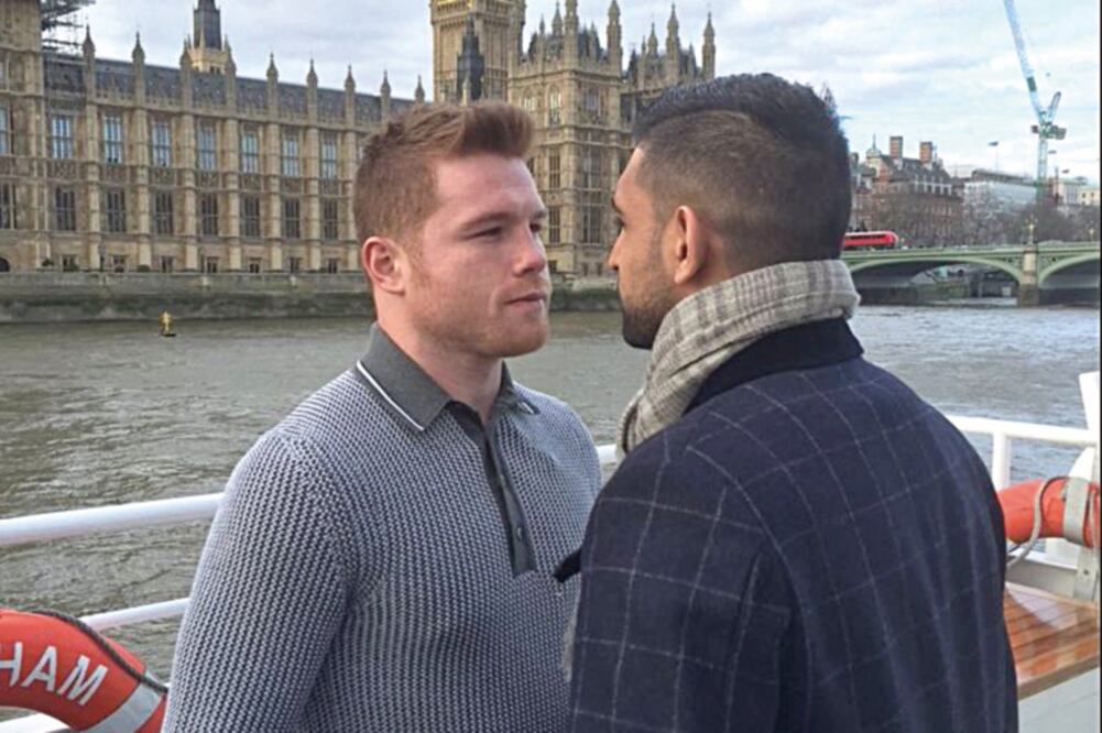Con el Palacio de Buckingham como telón, Saúl y Amir tuvieron un cara a cara (CORTESÍA GOLDEN BOY PROMOTIONS)