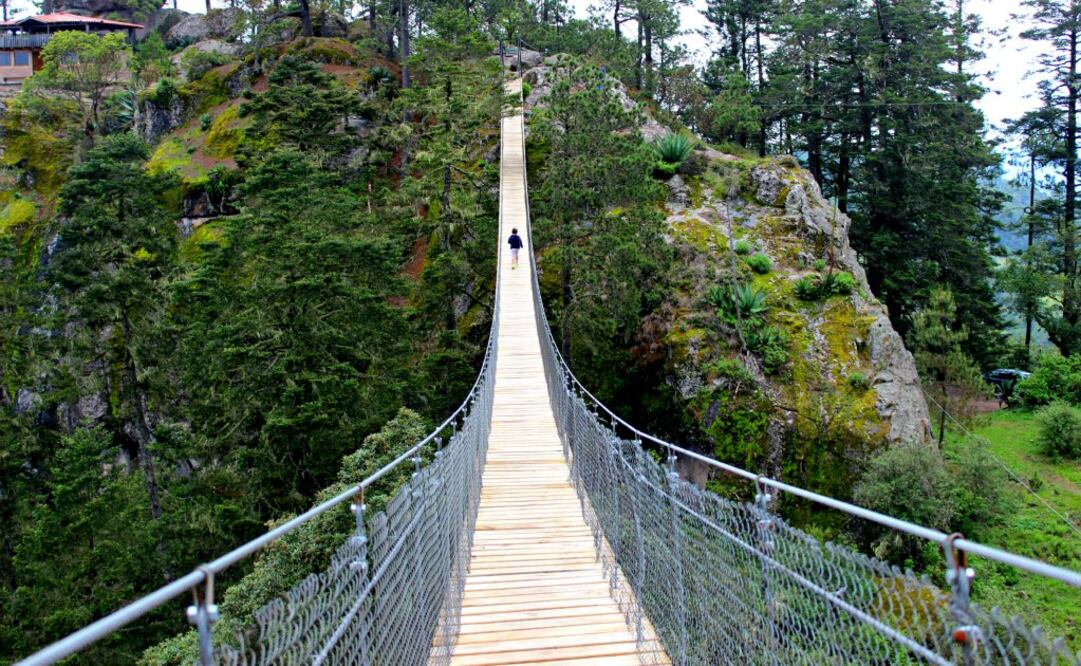 Puente colgante en el pueblo mancomunado de Benito Juárez. (Foto: Cortesía Expediciones Sierra Norte)