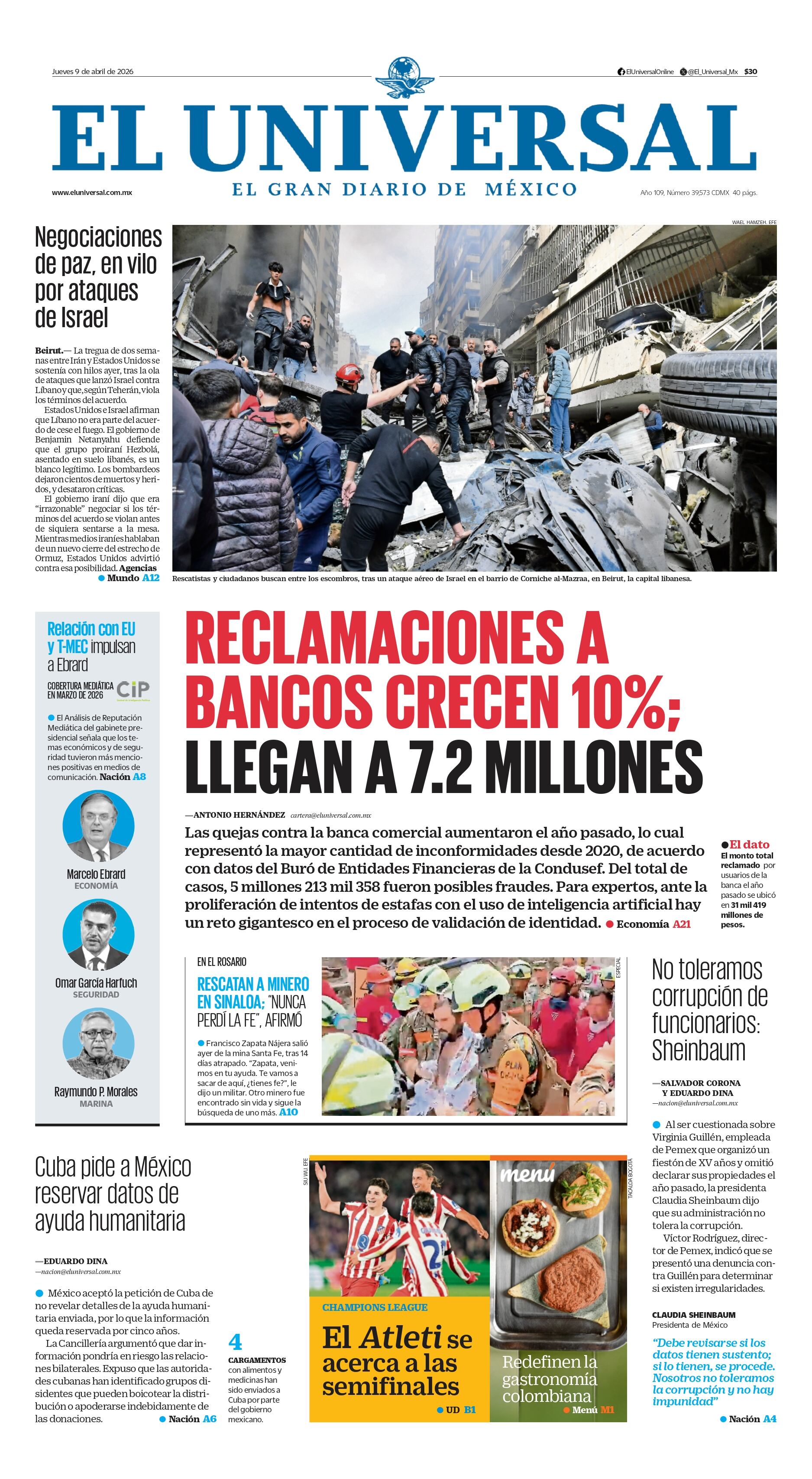 Portada impresa del 9 de abril de 2026