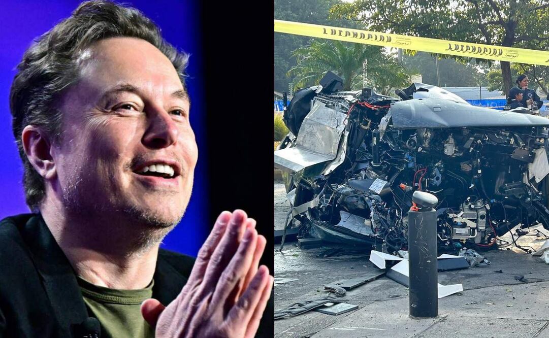 Elon Musk reacciona a Cybertruck destrozada en Guadalajara. Foto: AFP y redes sociales