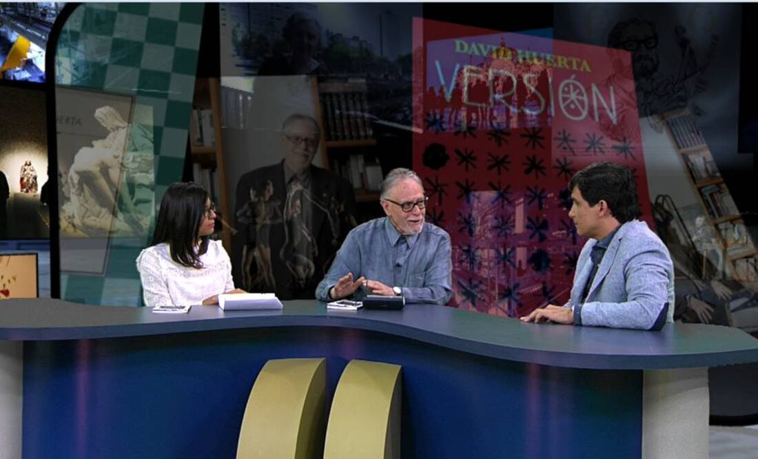 Entre los contenidos de Confabulario TV destacan las entrevistas con personalidades del arte y la cultura. En la imagen, los periodistas Janet Mérida y Vicente Alfonso durante la conversación con el poeta David Huerta (al centro) (CORTESÍA CANAL 22)