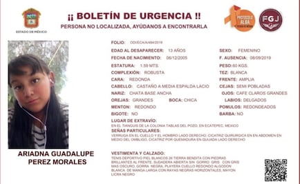 Activan Alerta Odisea para encontrar a Ariadna Guadalupe Pérez en Ecatepec