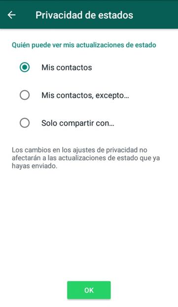 Cómo ocultar estados en WhatsApp
