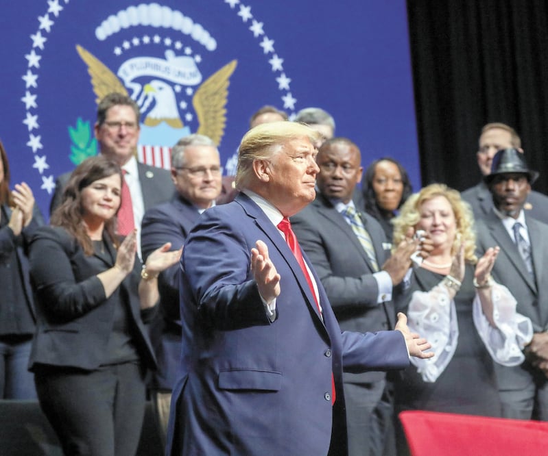 El presidente estadounidense, Donald Trump, ayer durante una conferencia de prensa en un colegio en Charlotte, Carolina del Norte. Foto: LEAH MILLIS. REUTERS