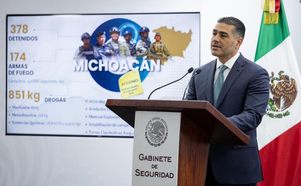 Omar García Harfuch, titular de la SSPC, en conferencia de prensa este domingo 11 de enero de 2026. Foto: Hugo Salvador/ EL UNIVERSAL