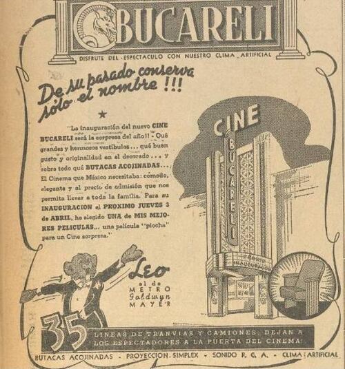 Invitación a la reinauguración del Nuevo Cine Bucareli. Marzo de 1941.
Hemeroteca EL UNIVERSAL.