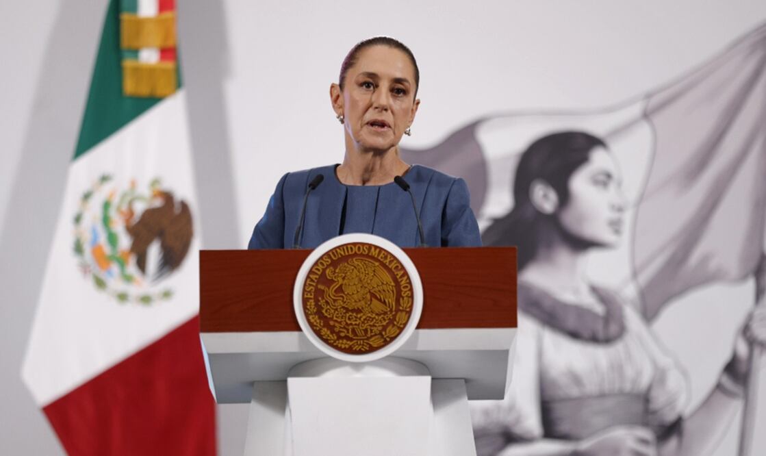 La presidenta Claudia Sheinbaum Pardo durante la mañanera del 20 de agosto de 2025. Foto: Diego Simón Sánchez/EL UNIVERSAL