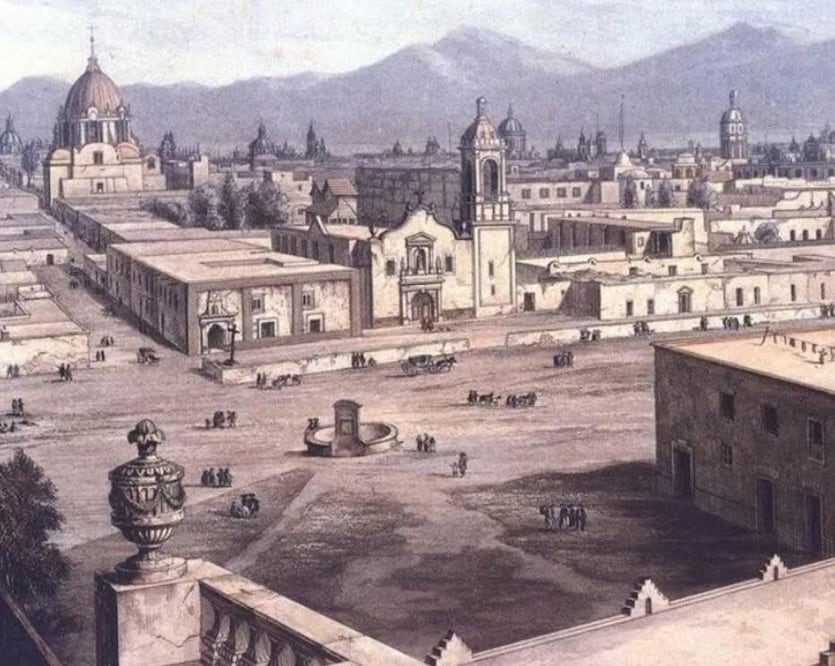 Litografía del barrio de San Sebastián Atzacoalco, una de las antiguas parcialidades de Tenochtitlan. Hoy integrado a la zona de La Lagunilla. Crédito: Fideicomiso Centro Histórico de la Ciudad de México