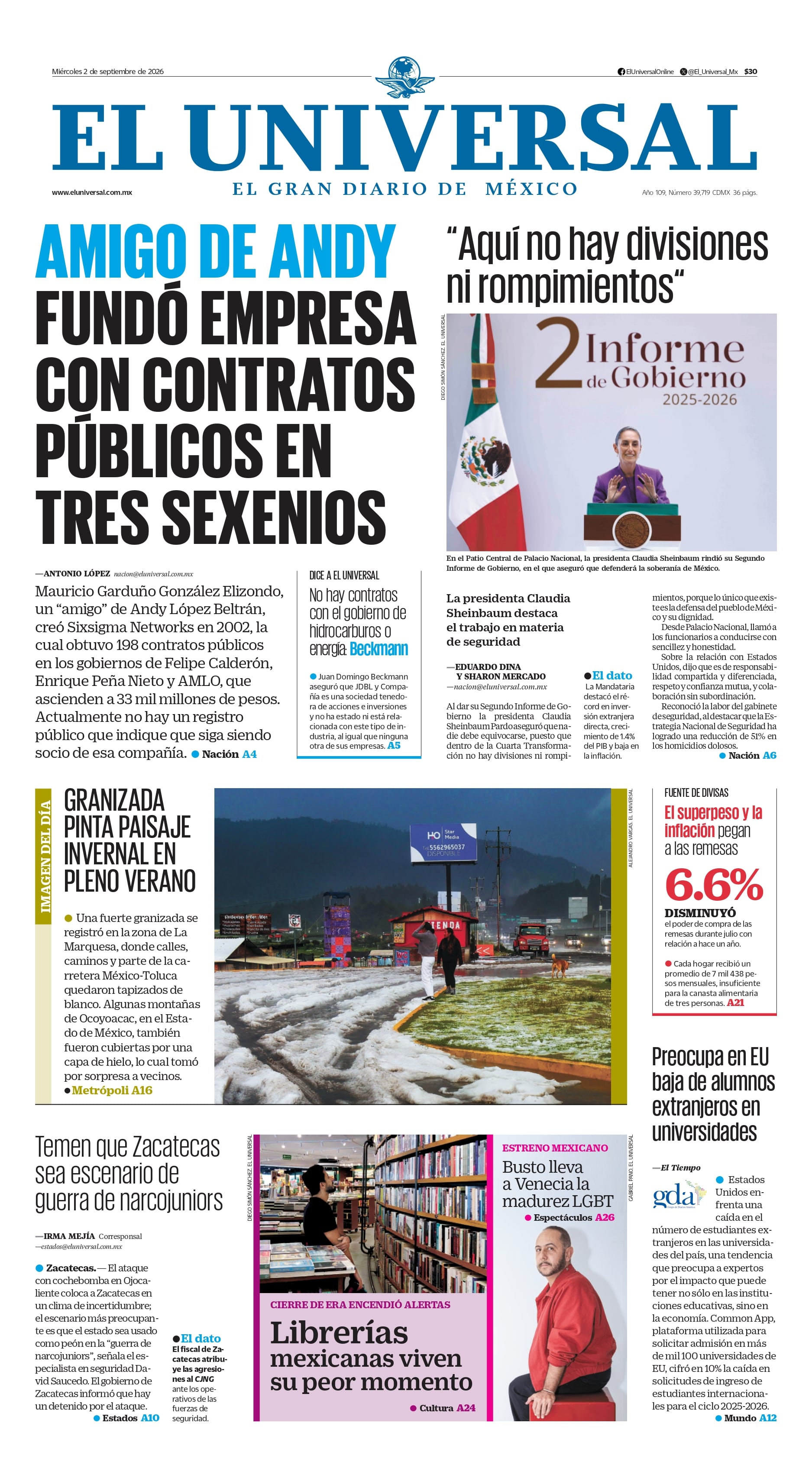 Portada impresa del 2 de septiembre de 2026